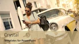  Presentation with vintage car - Amazing presentation design having modern-stylish-young-woman backdrop and a coral colored foreground