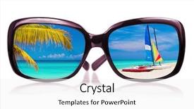  Presentation with sailing - Audience pleasing PPT theme consisting of modern sunglasses with a tropical beach scene and sailing boats reflected on the glass backdrop and a white colored foreground