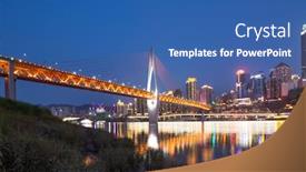  Presentation with suspension bridge - Theme with modern suspension bridge over river and cityscape of chongqing at night background and a ocean colored foreground