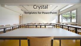  Presentation with classroom - Beautiful slides featuring modern table - empty classroom backdrop and a light gray colored foreground