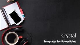  Presentation with office desk reception - PPT layouts enhanced with modern table - office leather desk with notepad background and a dark gray colored foreground