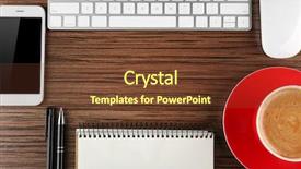  Presentation with accessories - PPT theme enhanced with modern table - top view of office desk background and a tawny brown colored foreground