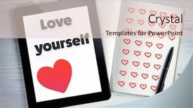  Presentation with love yourself - Colorful PPT theme enhanced with modern tablet with text love backdrop and a lemonade colored foreground