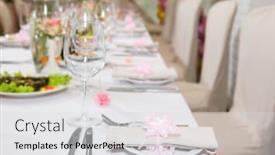  Presentation with tableware - Slide deck with modern tableware and glasses on a table background and a light gray colored foreground