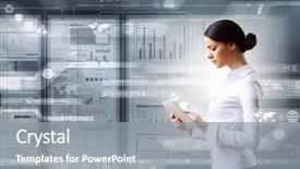  Presentation with elegant table setting - Slides consisting of modern technology - elegant woman using tablet pc background and a gray colored foreground