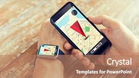  Presentation with indoor navigation - PPT theme with modern technology application and navigation background and a coral colored foreground