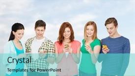  Presentation with technology students - PPT layouts having modern technology concept - smiling student background and a seafoam green colored foreground