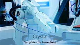  Presentation with manufacturing - Theme having modern technology for manufacturing robot with vacuum suckers picks the item from the conveyor background and a light blue colored foreground