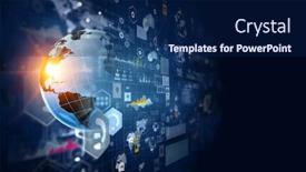  Presentation with sound - Cool new PPT theme with modern-technology-of-sound-mixed backdrop and a navy blue colored foreground