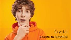  Presentation with yellow orange - Slide set having modern-teenage-boy-with-curly background and a  colored foreground