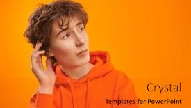  Presentation with yellow orange - Presentation theme with modern-teenage-boy-with-curly background and a gold colored foreground