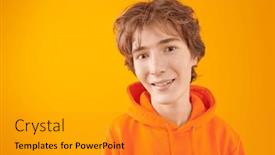  Presentation with yellow orange - Presentation theme having modern-teenage-boy-with-curly background and a gold colored foreground