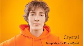  Presentation with yellow orange - Presentation design with modern-teenage-boy-with-curly background and a gold colored foreground