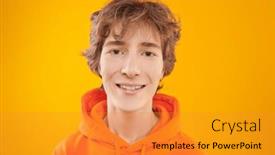  Presentation with yellow orange - Slide set having modern-teenage-boy-with-curly background and a gold colored foreground
