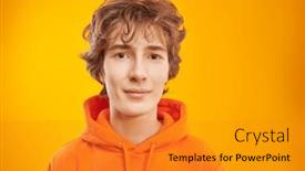  Presentation with bright yellow - PPT theme consisting of modern-teenage-boy-with-curly background and a gold colored foreground