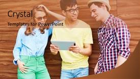  Presentation with teenagers - Amazing presentation having modern teenagers with touchpad spending leisure outdoors backdrop and a coral colored foreground