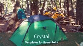  Presentation with modern trees - Cool new presentation theme with modern-tourist-tent-hanging-between backdrop and a ocean colored foreground