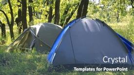  Presentation with summer camp - Presentation theme with modern-touristic-tents-in-forest and a  colored foreground