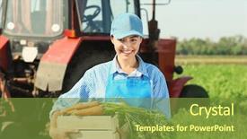  Presentation with farmer markets - Audience pleasing PPT layouts consisting of modern tractor - female farmer holding wooden box backdrop and a tawny brown colored foreground