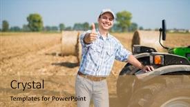  Presentation with diverse group of smiling people giving thumbs up - Beautiful slide set featuring modern tractor - portrait of a smiling farmer backdrop and a coral colored foreground