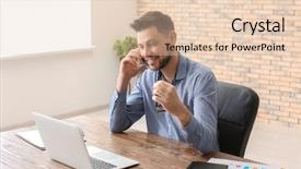  Presentation with finance - Slide set with modern trade - male broker working in office background and a lemonade colored foreground