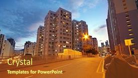  Presentation with freeway - Amazing PPT layouts having modern urban city at night with freeway traffic backdrop and a tawny brown colored foreground