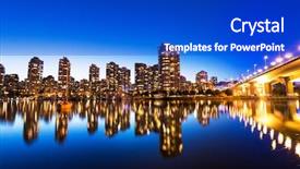  Presentation with vancouver city - Beautiful PPT theme featuring modern urban city skyline reflecting in water at sunset vancouver backdrop and a cobalt blue colored foreground