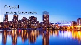  Presentation with vancouver city - PPT layouts with modern urban city skyline reflecting in water at sunset vancouver background and a light blue colored foreground