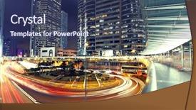  Presentation with freeway - Theme enhanced with modern urban city with freeway traffic at night hong kong background and a ocean colored foreground