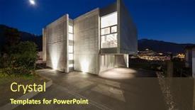  Presentation with villa - PPT theme with modern villa during night light are on nobody inside background and a tawny brown colored foreground