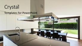 Presentation with villa - Slides with modern villa interior beautiful kitchen background and a mint green colored foreground