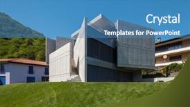 Presentation with villa - Amazing PPT theme having modern villa surrounded by green backdrop and a teal colored foreground