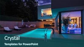  Presentation with led lights - Slide deck featuring modern villa with colored led background and a ocean colored foreground