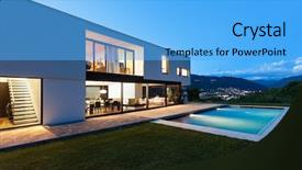  Presentation with villa - Amazing slides having modern villa with pool night backdrop and a light blue colored foreground