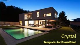  Presentation with villa - Colorful slide deck enhanced with modern villa with pool night backdrop and a wine colored foreground