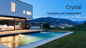  Presentation with villa - Presentation design enhanced with modern villa with pool night background and a light blue colored foreground