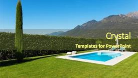  Presentation with villa - Presentation consisting of modern villa with pool view background and a tawny brown colored foreground