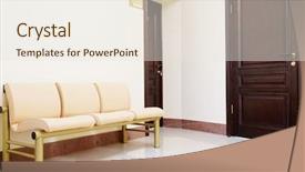  Presentation with work in clinic dental surgery - Amazing PPT theme having modern waiting room in dental backdrop and a sky blue colored foreground