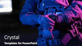  Presentation with smartwatch - PPT theme with modern-warfare-soldier-checking-navigation background and a navy blue colored foreground