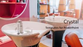  Presentation with hairdressing salon - Theme having modern wash basins in hairdressing background and a coral colored foreground