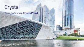  Presentation with buildings - Audience pleasing theme consisting of modern waterfront buildings in guangzhou backdrop and a  colored foreground