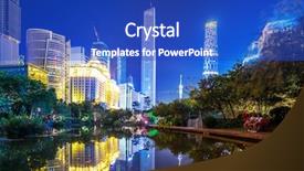  Presentation with buildings - PPT layouts enhanced with modern-waterfront-buildings-in-guangzhou background and a cobalt blue colored foreground