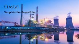  Presentation with power plant - Audience pleasing PPT layouts consisting of modern waterfront power plant backdrop and a light blue colored foreground