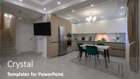  Presentation with dining table - Slide set featuring modern-white-and-beige background and a gray colored foreground