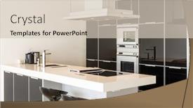  Presentation with stainless steel - Cool new PPT theme with modern white and black kitchen detail with island and stools stainless steel hood backdrop and a soft green colored foreground