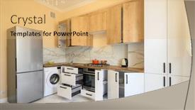  Presentation with kitchen furniture - Presentation design having modern-white-and-wooden-furniture background and a  colored foreground