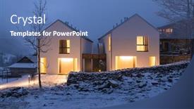  Presentation with house snow mountain - Audience pleasing theme consisting of modern-white-house-with-light backdrop and a teal colored foreground