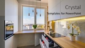  Presentation with reveal - PPT layouts consisting of modern-white-kitchen-with-drawers background and a coral colored foreground