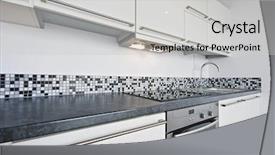  Presentation with mosaic - Presentation theme with modern white kitchen with stone worktop and mosaic tiles background and a light gray colored foreground