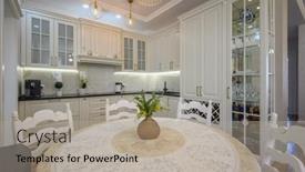  Presentation with dining - Slide deck having modern-white-large-luxurious-kitchen background and a mint green colored foreground